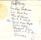 Detail: The Mirrors set list, 1984 (collection Dave Fleminger)